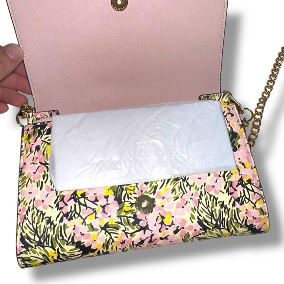 Tory Burch Beige Floral Print Leather Gemini Shoulder Bag - Picture 6 of 7